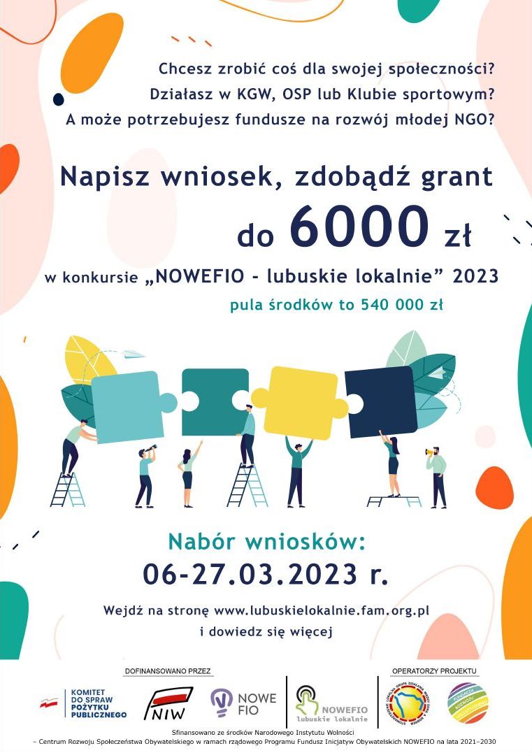 Ilustracja do informacji: Rozpoczęciu naboru wniosków w ramach NOWEFIO-lubuskie lokalnie edycja 2023